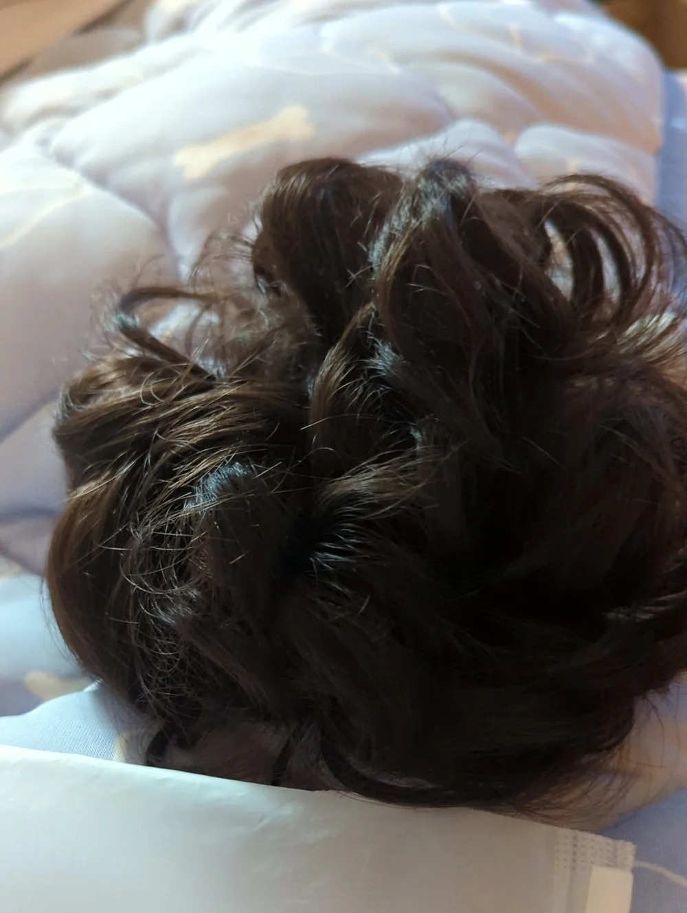 Brown Curly Hair Bun Hairpiece with Black Elastics
